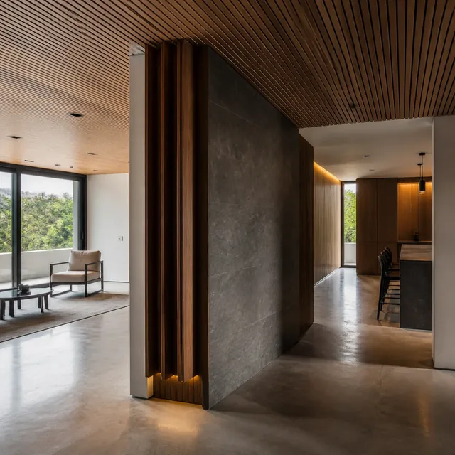 Interior remodelado con madera, piedra y acabados de precisión
